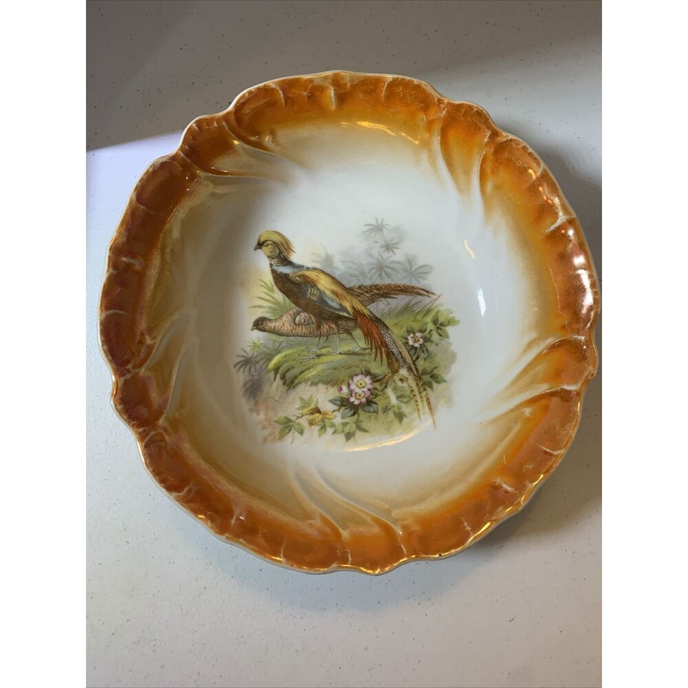 Bavaria Pheasants Lustreware Bowl Scalloped Edge Collectible Dish Vintage Bird